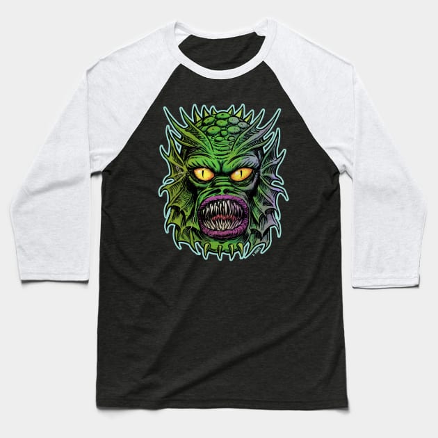 Swamp Creature Frankenhorrors Vintage monster movie graphic Baseball T-Shirt by AtomicMadhouse